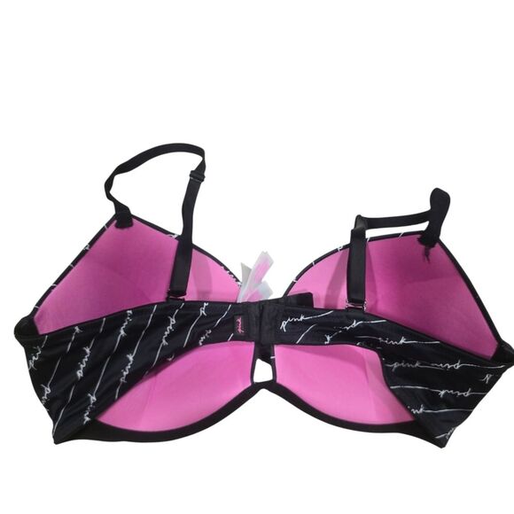 Black Bra with White Script by PINK Victoria's Secret - Picture 2 of 6